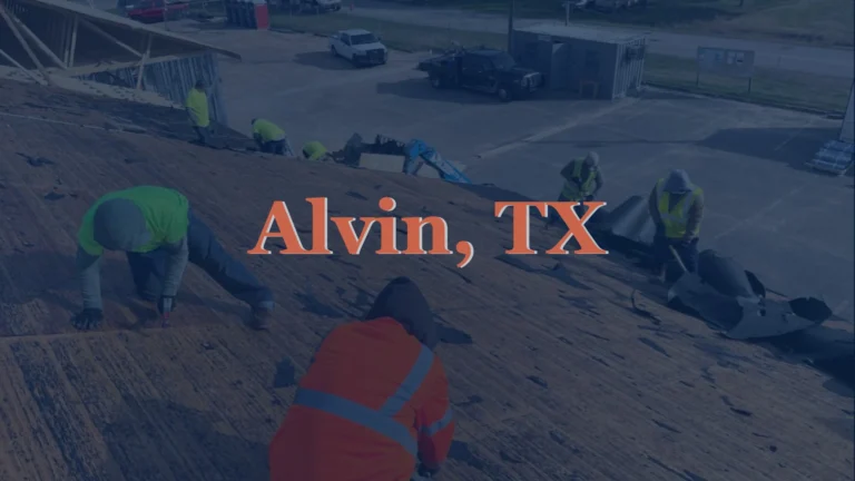 This image shows roofers in Alvin, TX removing old asphalt shingles from a home as part of a roof replacement project.