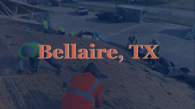 This image shows a roofer on a Bellaire, TX house carefully stripping away asphalt shingles and preparing the deck for the next phase of a full roof replacement.