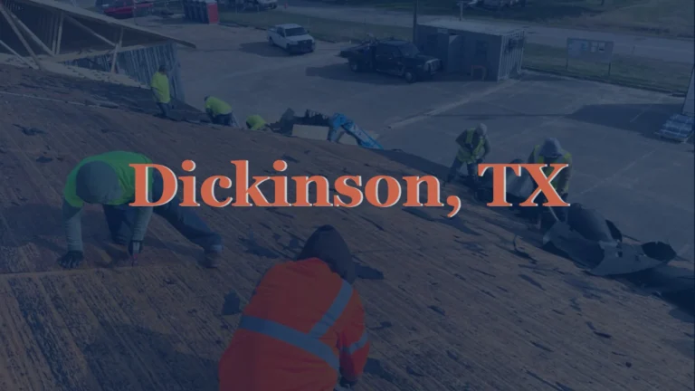 This image shows experienced roofers in Dickinson, TX removing old asphalt shingles from a residential roof, preparing for a durable new installation.