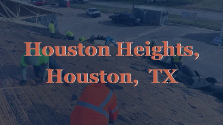 This image shows roofers removing worn asphalt shingles from a residential roof in Houston Heights, Houston TX as part of a complete roof replacement by Achilles Roofing & Exteriors.