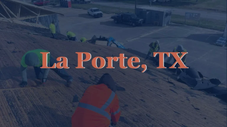 This image shows roofers in La Porte, TX carefully removing layers of old asphalt shingles before laying down a new, durable roof system.