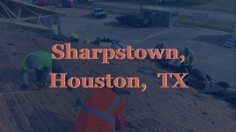 This image shows experienced roofers removing old asphalt shingles from a home in Sharpstown, Houston, TX as part of a full roof replacement project.
