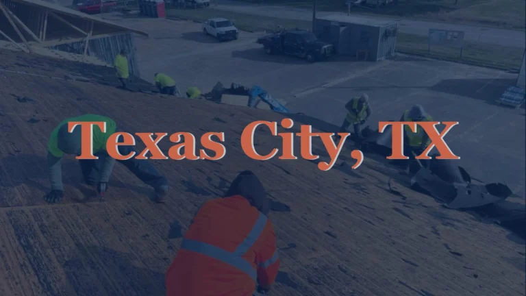 This image shows a roofing team carefully lifting worn asphalt layers from a residential roof in Texas City TX before applying protective materials.