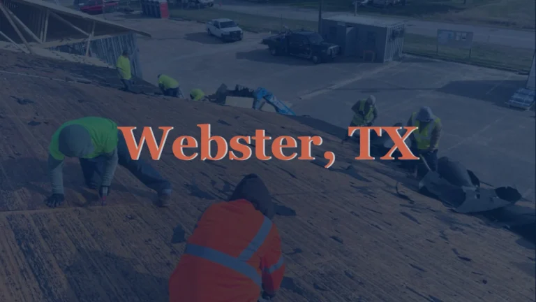 This image shows professional roofers in Webster, TX removing old asphalt shingles to prepare the surface for a new, durable roof installation.