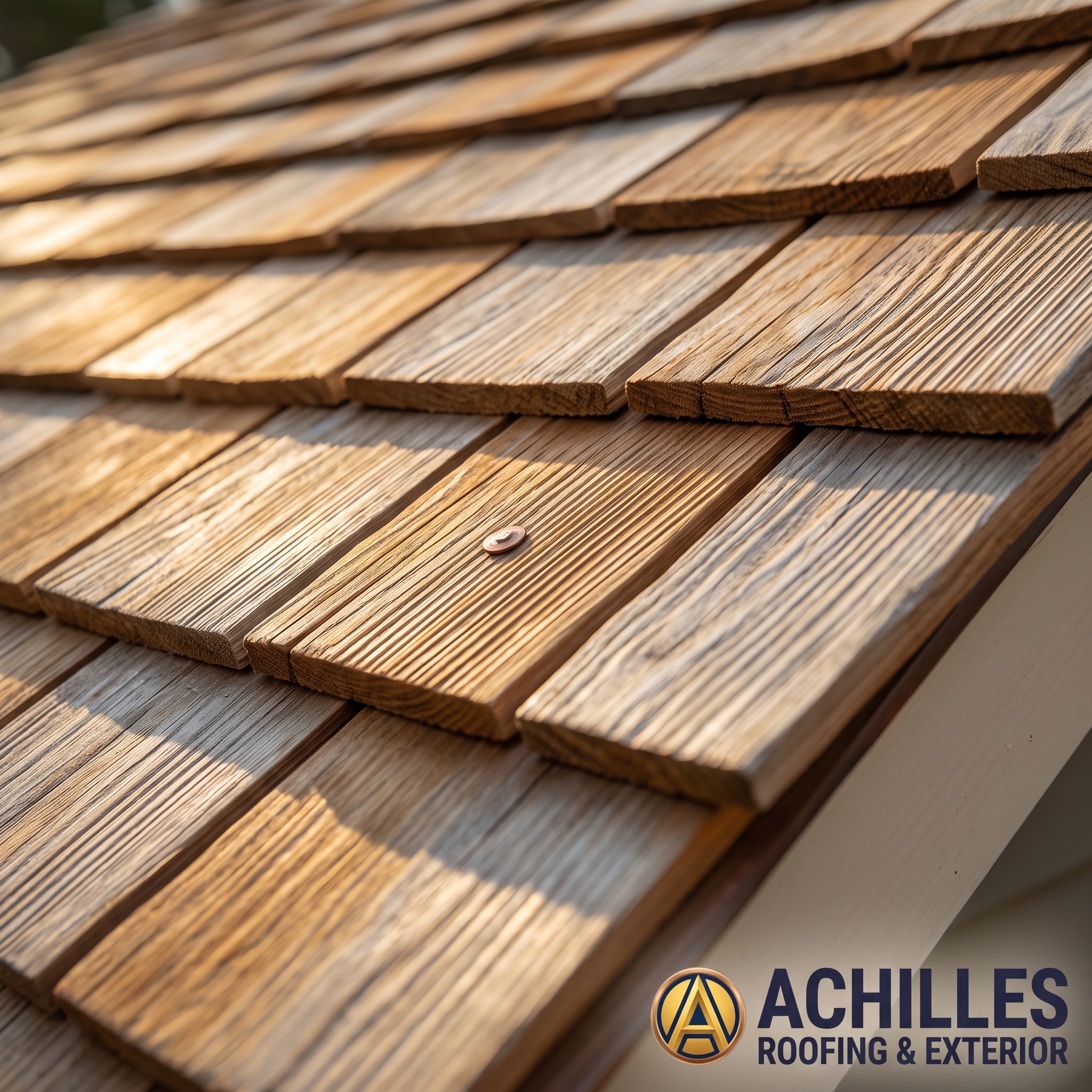 Installed natural cedar wood shake roofing shingles inspected by Achilles Roofing & Exterior