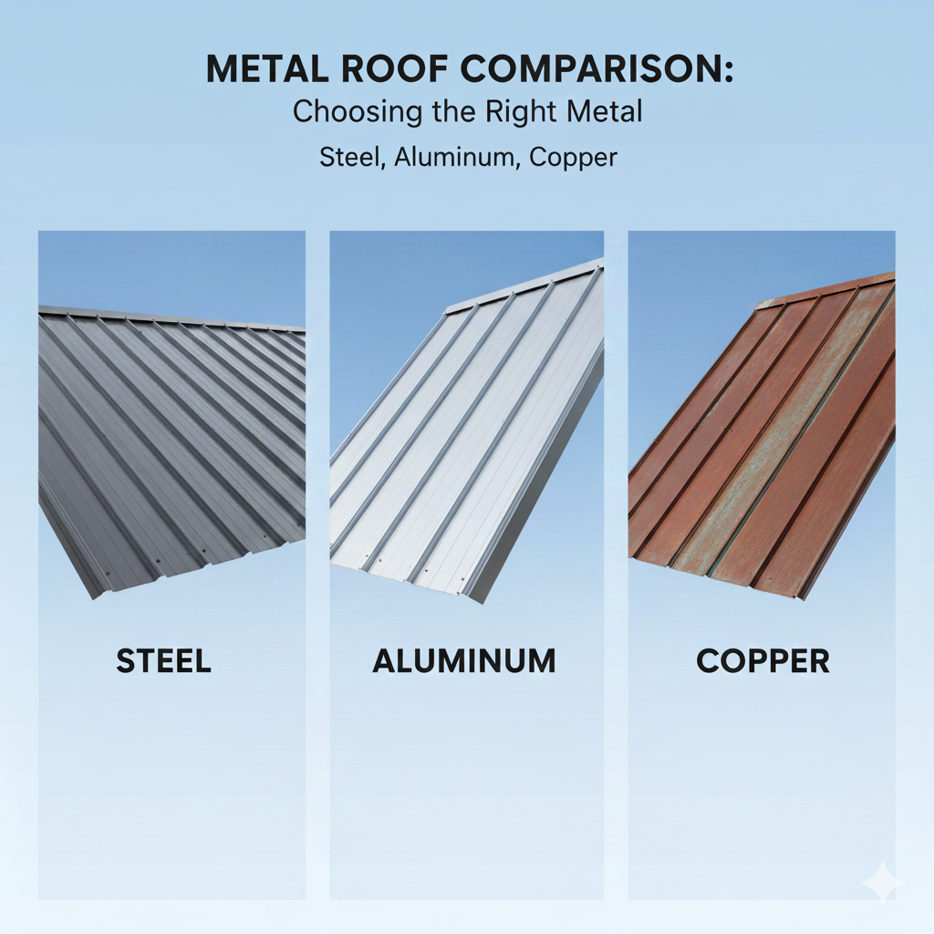 Metal Roof Components. This visual represents the metal roof comparison among steel, aluminum, and copper.