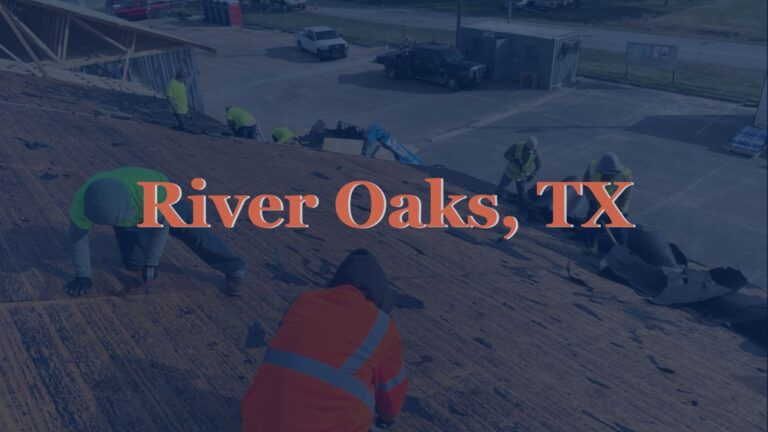 This image shows roofers in River Oaks, TX removing worn asphalt shingles as part of a complete roofing replacement service by Achilles Roofing & Exteriors.