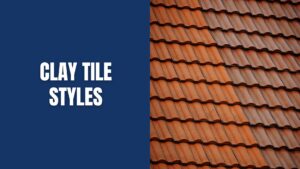A pattern of wavy Mediterranean-style clay tile roofing transition to a solid navy blue background with text.
