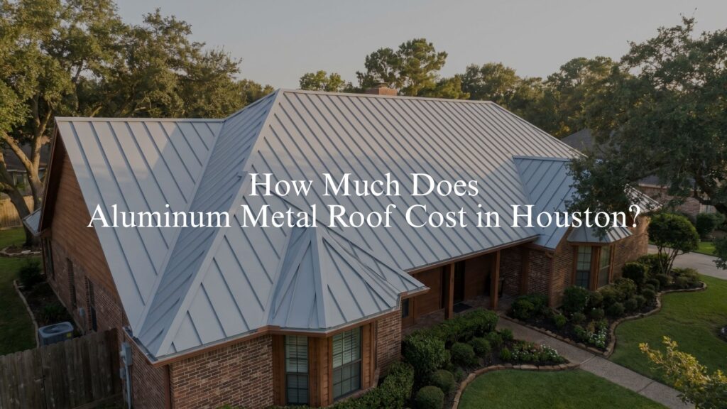 An Achilles Roofing & Exterior infographic displaying key financial and climate data to justify residential aluminum metal roof cost investments in Houston for 2026.