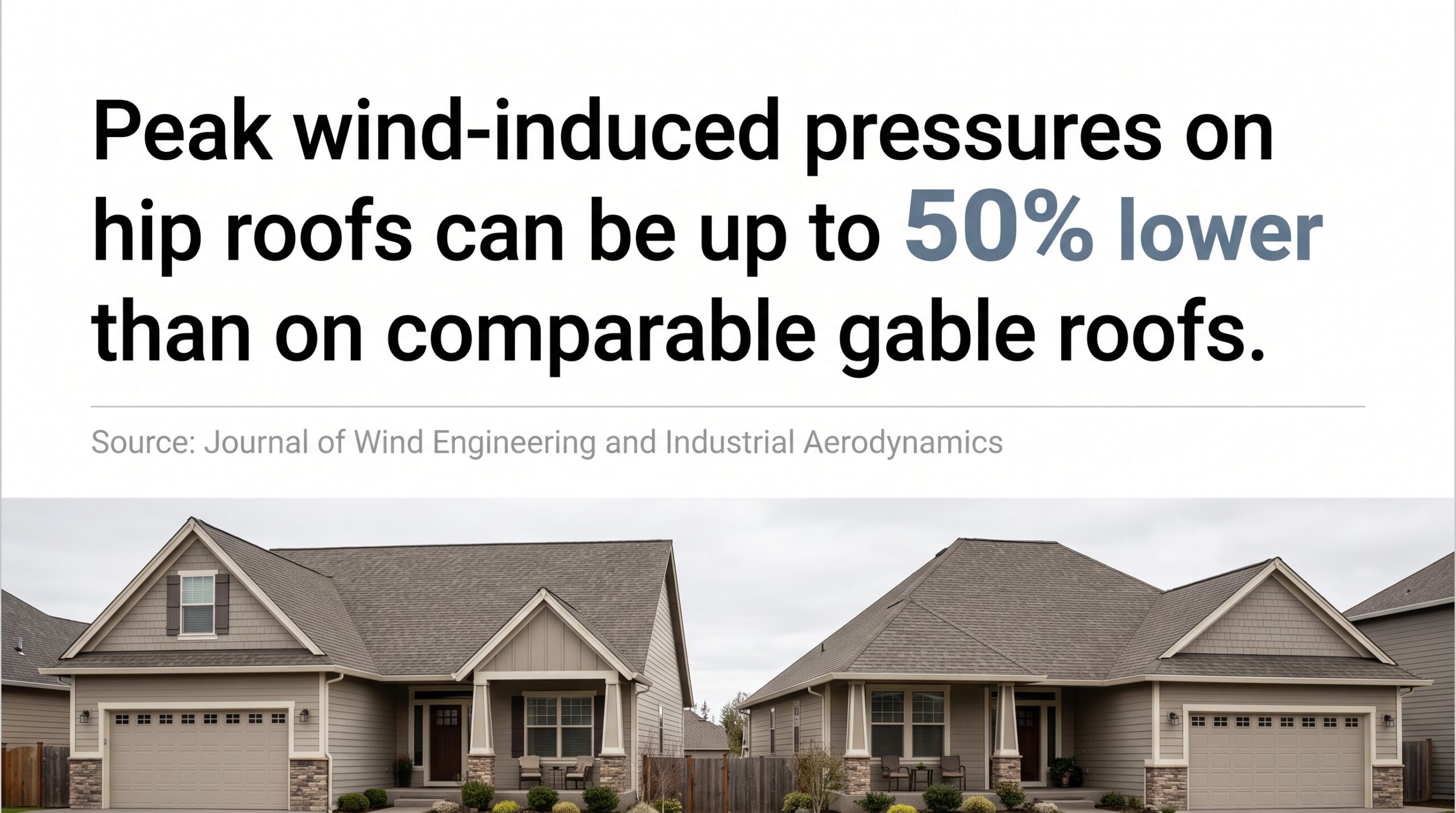 An engineering data infographic from Achilles explaining how wind-induced pressure affects different rooflines to help homeowners select a durable structural style for a patio roof cover.